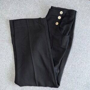 Vintage Express High Waisted Sailor Pants Black Wide Leg Rayon Trousers 7/8